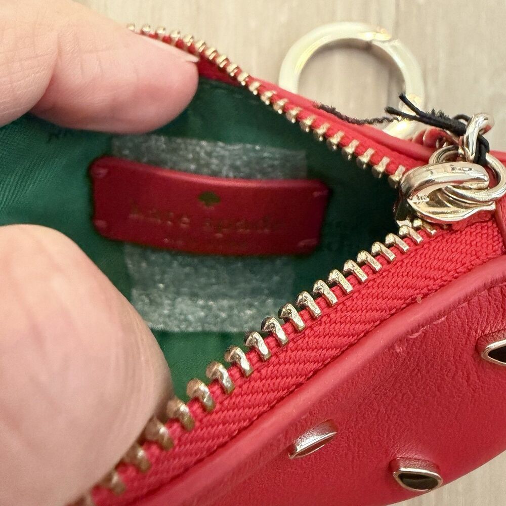 Kate Spade Leather Watermelon Slice Zip Coin Purse Keychain - Picture 5 of 7